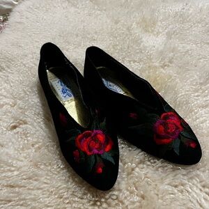 Vintage Perry Ellis Black with Red Floral Loafers